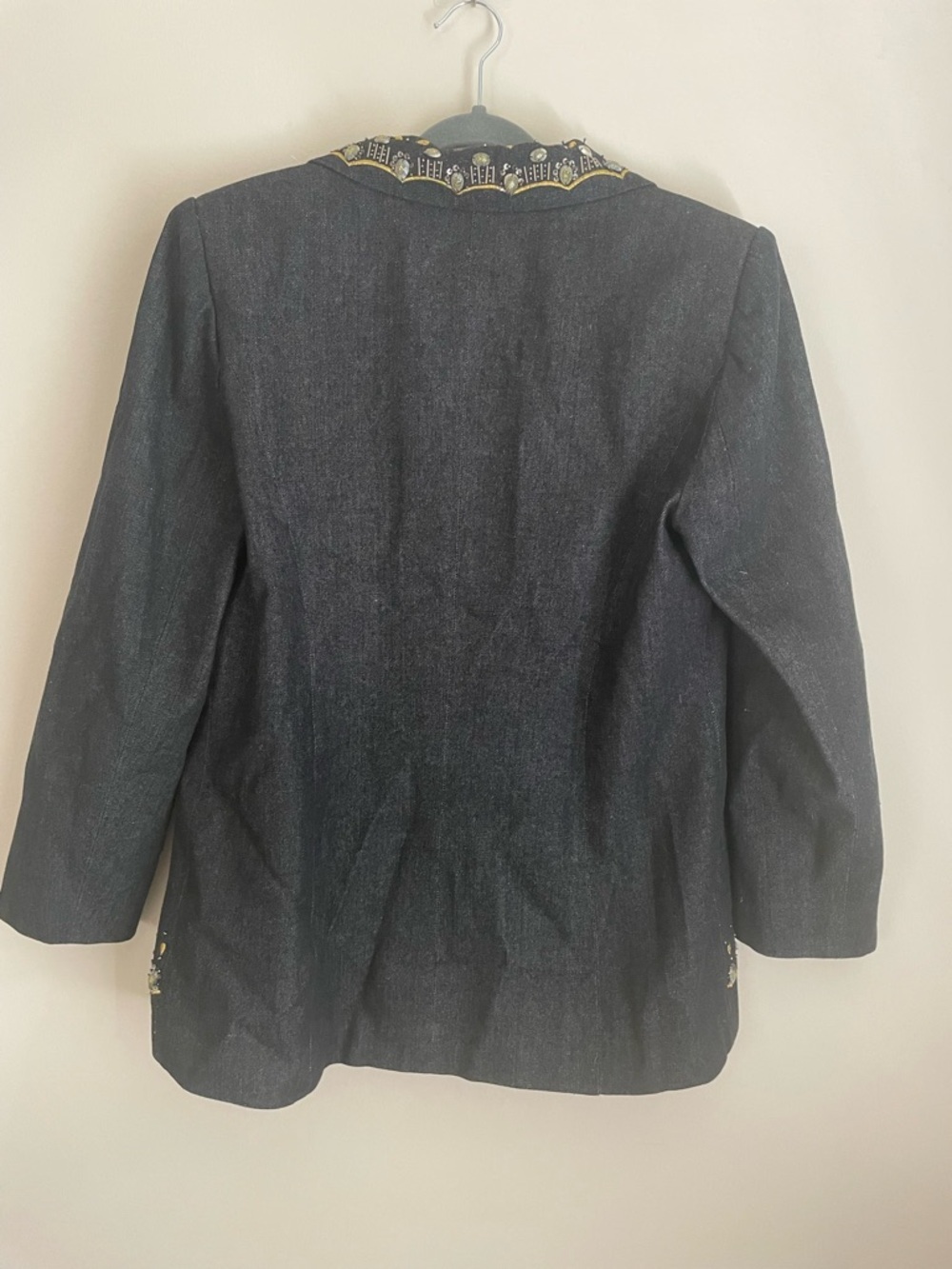 VTG Champagne Italy Gold Embroidered Silver Beaded Black Jacket Blazer Size 12 - Picture 4 of 11